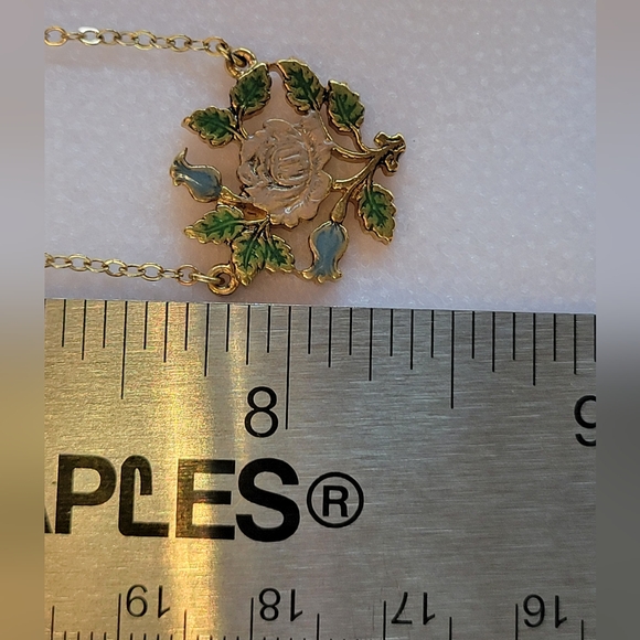 Vintage 1928 Gold Enamel Floral Pendant Necklace - Picture 11 of 11